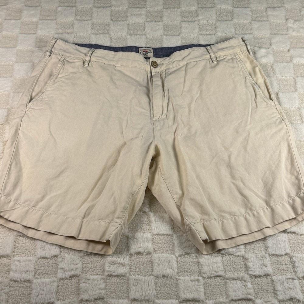 Faherty Brand Mens Shorts Size 36 Beige Linen Cotton Blend‎ Casual